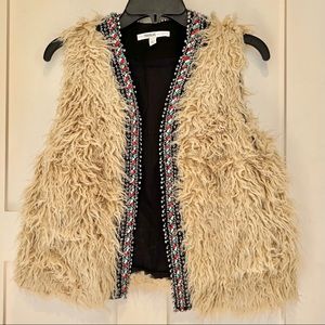 FAUX FUR EMBROIDERED AND BEADED VEST
